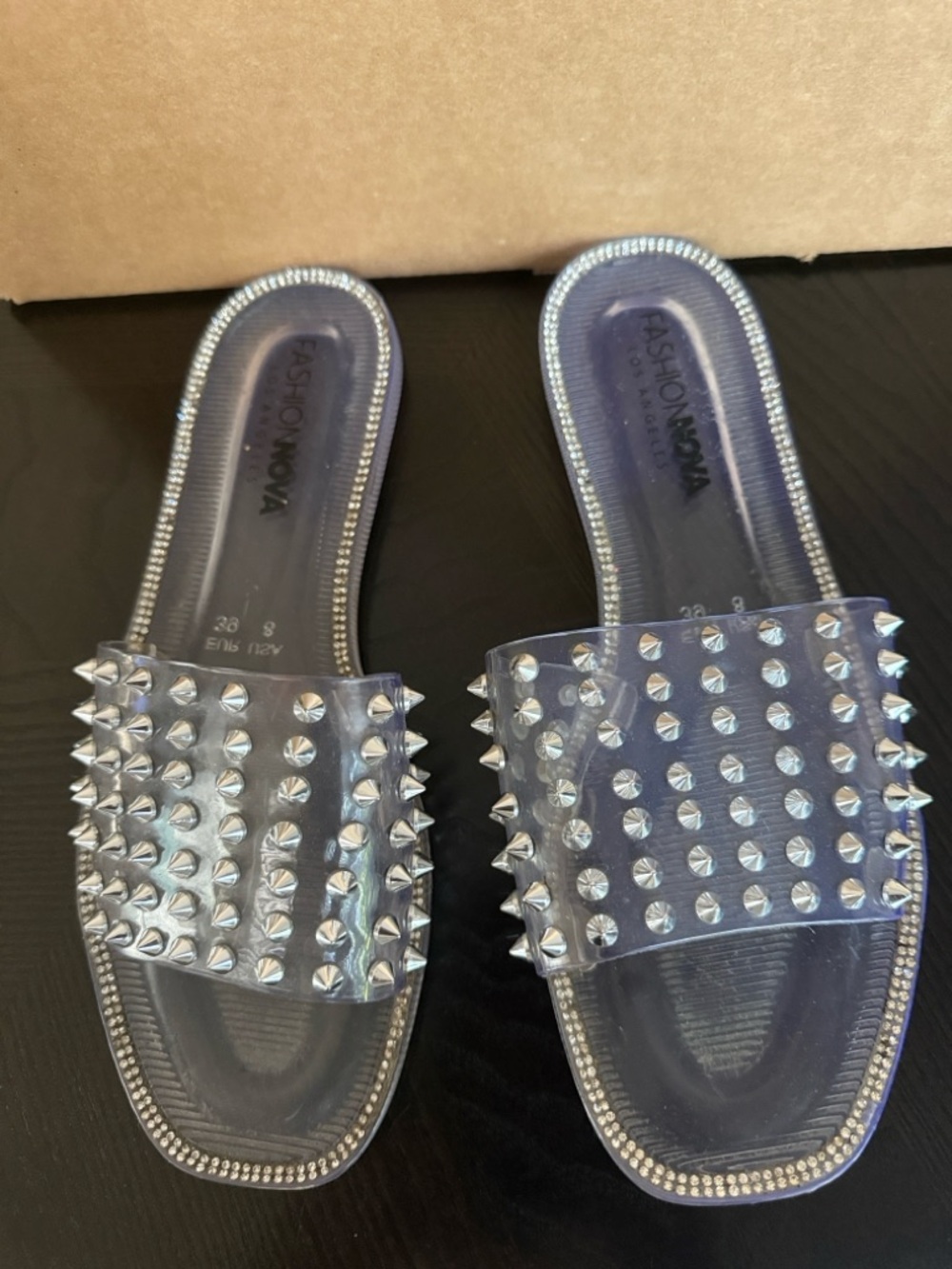 Fashion Nova Los Angeles Clear Slide Sandals with Silver Spikes - Picture 5 of 13